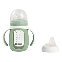 Beaba 2-in-1 Glazen Meegroeifles Met Silicone Sleeve (210 Ml) Groen