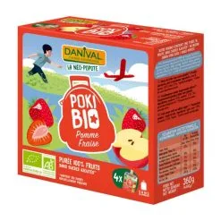 Danival Knijpzakjes Poki Appel-Aardbeienpuree Bio (4 X 90g)