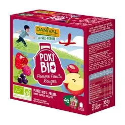 Danival Knijpzakjes Poki Appel-Rode Vruchtenpuree Bio (4 X 90g)